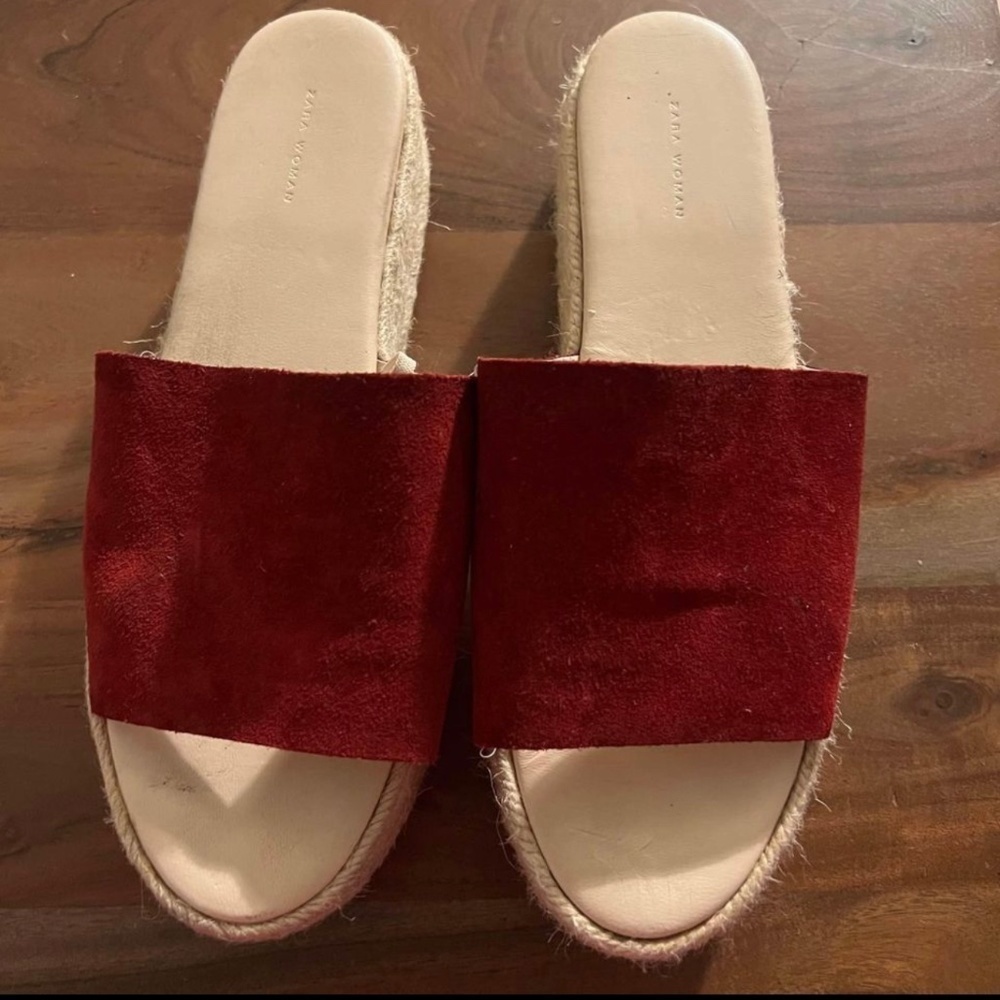 ♥️♥️ Zara Plataform Sandals Red Velvet Womens EUR 40 US 9.5